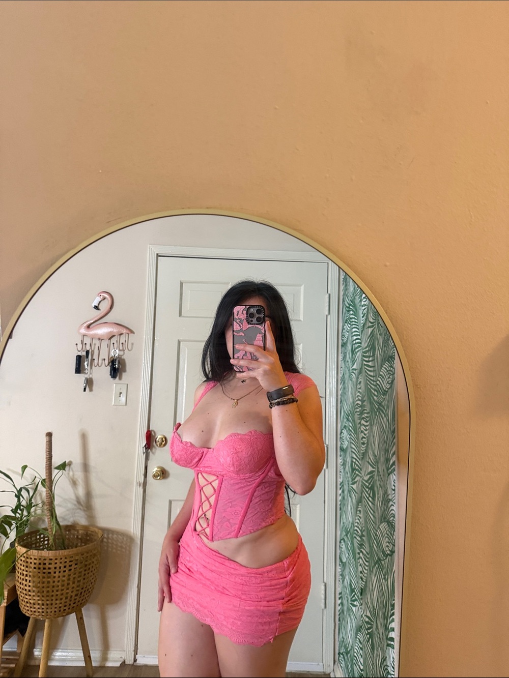 Outcast Hot Pink Lace-Up Corset Mini Dress
